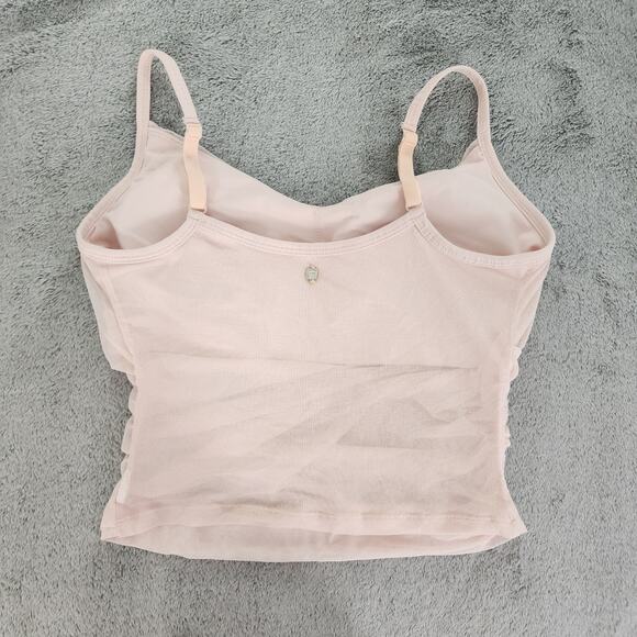 Fabletics Top Womens S Pink Ren Midi Bra Camisole Mesh Overlay Sports Workout - Picture 2 of 8